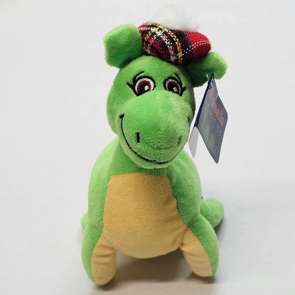 Nessie Plush Toy Dragon Scottish Tartan Hat Green Orange Soft Stuffed Animal 11